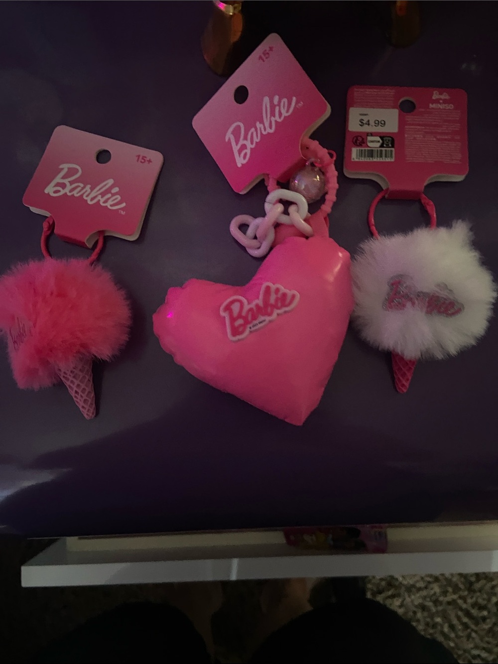 Barbie Hot Pink Heart Plush Keychain with Pom Pom Charms